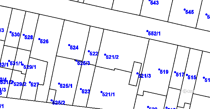 Parcela st. 521/2 v KÚ Bohunice, Katastrální mapa