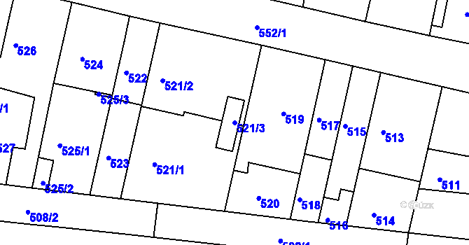 Parcela st. 521/3 v KÚ Bohunice, Katastrální mapa