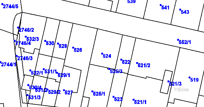 Parcela st. 524 v KÚ Bohunice, Katastrální mapa