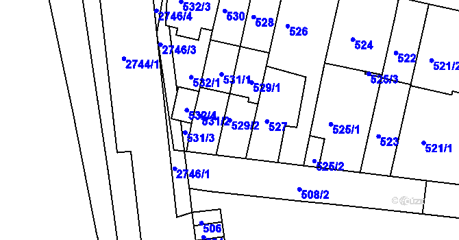 Parcela st. 529/2 v KÚ Bohunice, Katastrální mapa