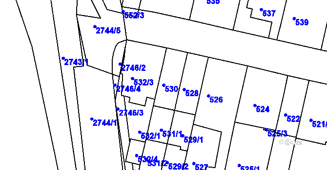 Parcela st. 530 v KÚ Bohunice, Katastrální mapa