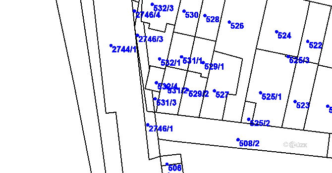 Parcela st. 531/2 v KÚ Bohunice, Katastrální mapa