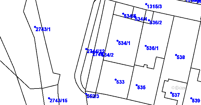 Parcela st. 534/2 v KÚ Bohunice, Katastrální mapa