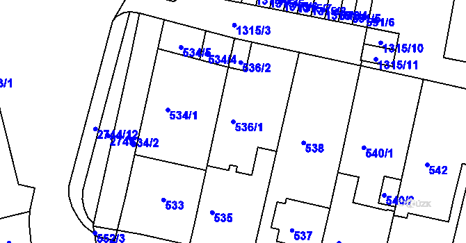 Parcela st. 536/1 v KÚ Bohunice, Katastrální mapa