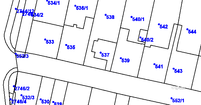 Parcela st. 537 v KÚ Bohunice, Katastrální mapa