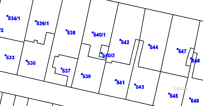 Parcela st. 540/2 v KÚ Bohunice, Katastrální mapa