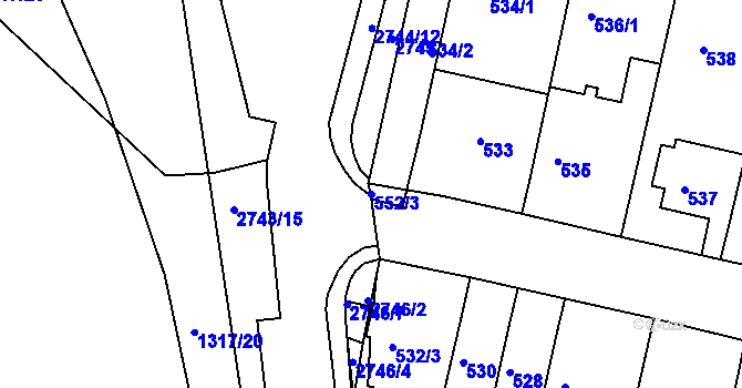 Parcela st. 552/3 v KÚ Bohunice, Katastrální mapa