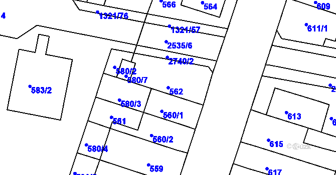 Parcela st. 562 v KÚ Bohunice, Katastrální mapa
