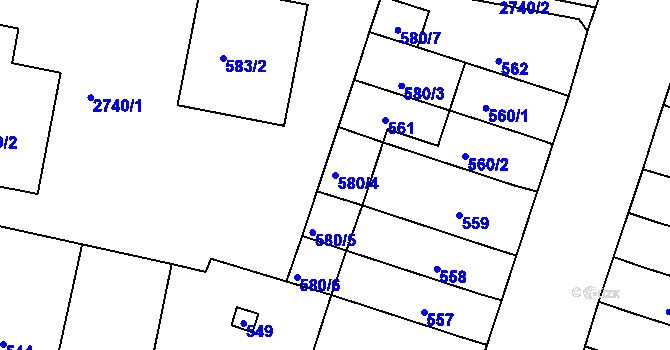 Parcela st. 580/4 v KÚ Bohunice, Katastrální mapa