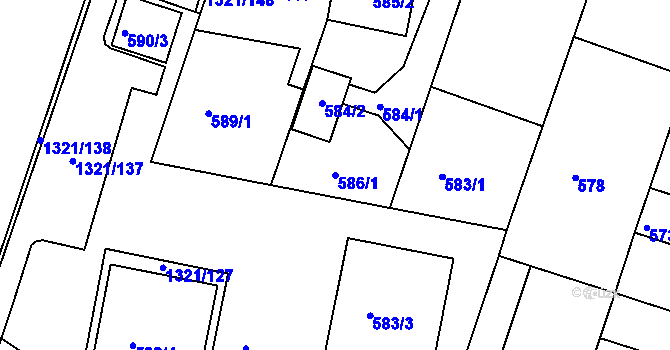 Parcela st. 586/1 v KÚ Bohunice, Katastrální mapa