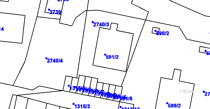 Parcela st. 591/2 v KÚ Bohunice, Katastrální mapa