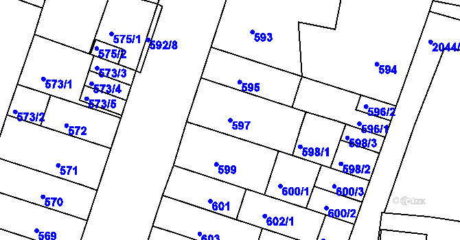 Parcela st. 597 v KÚ Bohunice, Katastrální mapa