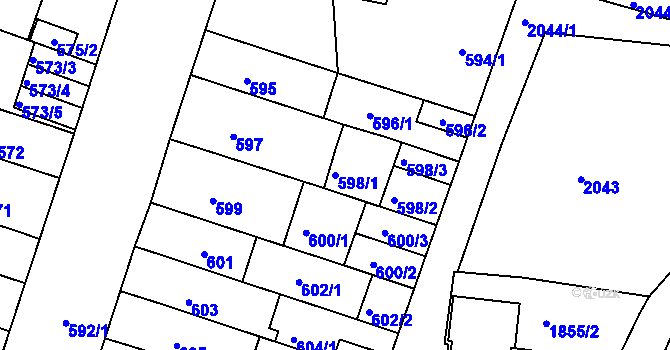 Parcela st. 598/1 v KÚ Bohunice, Katastrální mapa