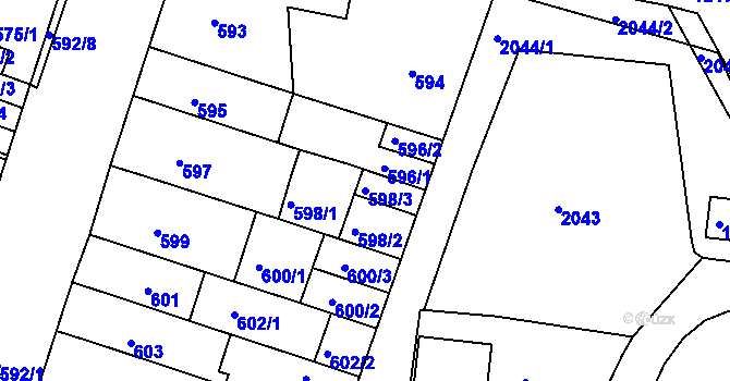 Parcela st. 598/3 v KÚ Bohunice, Katastrální mapa