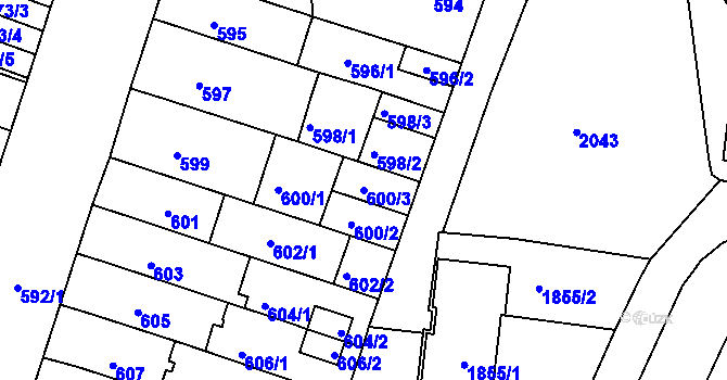 Parcela st. 600/3 v KÚ Bohunice, Katastrální mapa