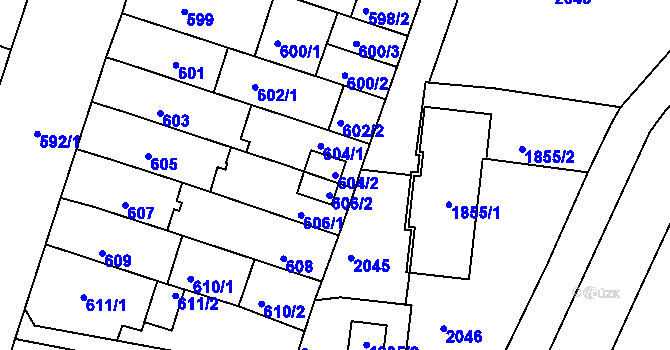 Parcela st. 604/2 v KÚ Bohunice, Katastrální mapa