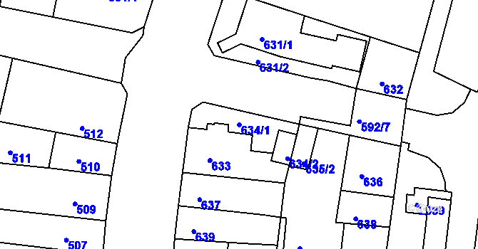 Parcela st. 634/1 v KÚ Bohunice, Katastrální mapa
