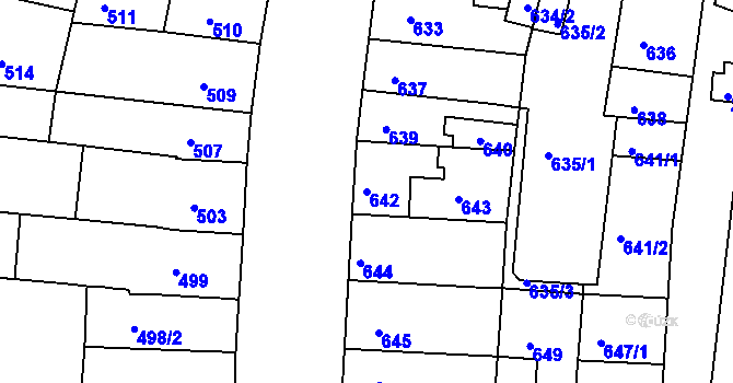Parcela st. 642 v KÚ Bohunice, Katastrální mapa
