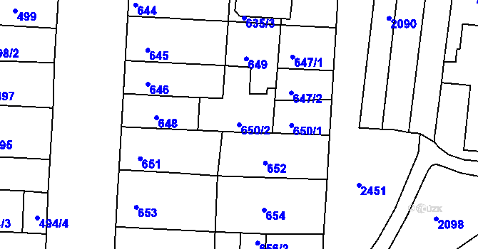 Parcela st. 650/2 v KÚ Bohunice, Katastrální mapa