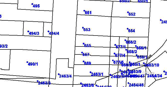 Parcela st. 655 v KÚ Bohunice, Katastrální mapa