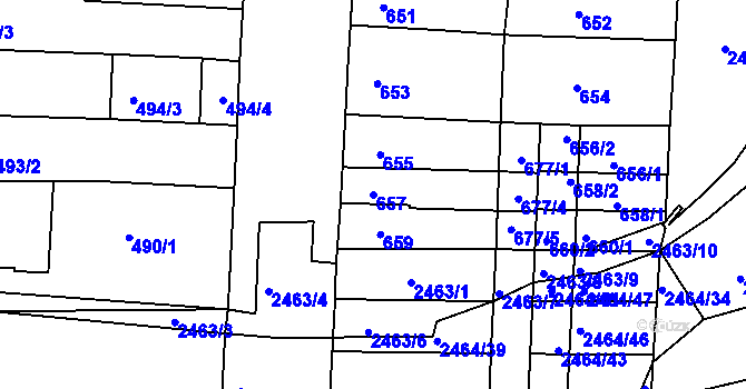 Parcela st. 657 v KÚ Bohunice, Katastrální mapa