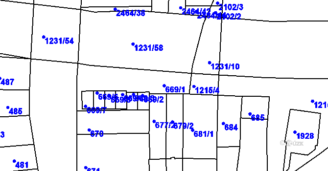 Parcela st. 669/1 v KÚ Bohunice, Katastrální mapa