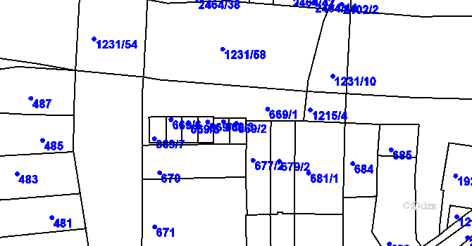 Parcela st. 669/2 v KÚ Bohunice, Katastrální mapa