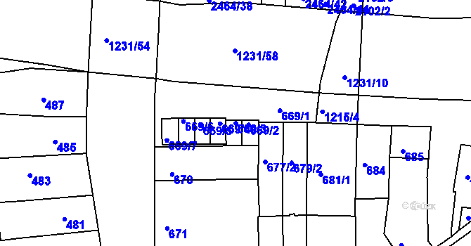 Parcela st. 669/3 v KÚ Bohunice, Katastrální mapa