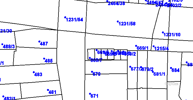 Parcela st. 669/6 v KÚ Bohunice, Katastrální mapa