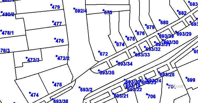 Parcela st. 672 v KÚ Bohunice, Katastrální mapa