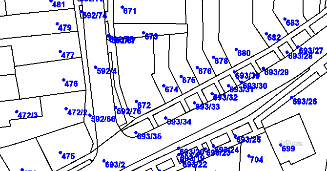 Parcela st. 674 v KÚ Bohunice, Katastrální mapa
