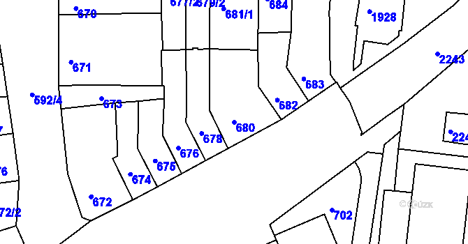 Parcela st. 680 v KÚ Bohunice, Katastrální mapa