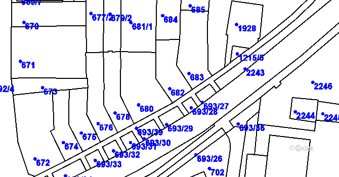 Parcela st. 682 v KÚ Bohunice, Katastrální mapa