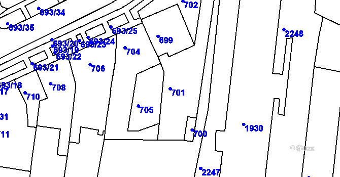 Parcela st. 701 v KÚ Bohunice, Katastrální mapa