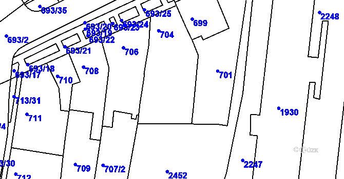 Parcela st. 705 v KÚ Bohunice, Katastrální mapa