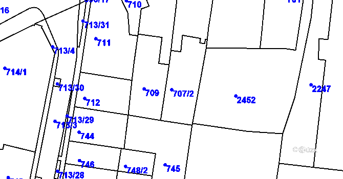 Parcela st. 707/2 v KÚ Bohunice, Katastrální mapa
