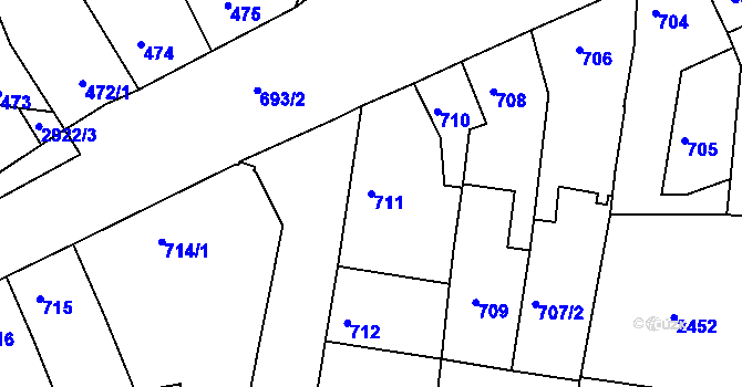 Parcela st. 711 v KÚ Bohunice, Katastrální mapa