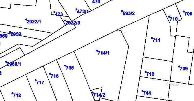 Parcela st. 714/1 v KÚ Bohunice, Katastrální mapa