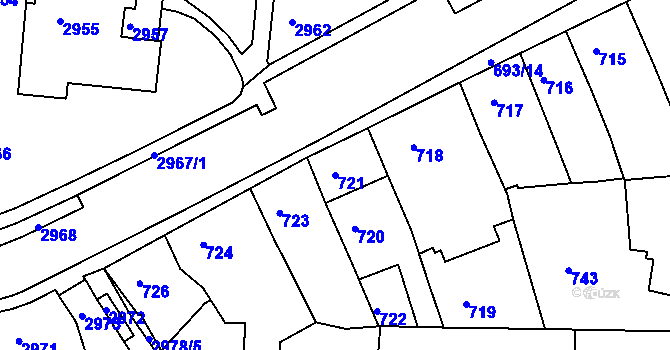 Parcela st. 721 v KÚ Bohunice, Katastrální mapa