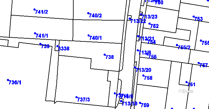 Parcela st. 738 v KÚ Bohunice, Katastrální mapa