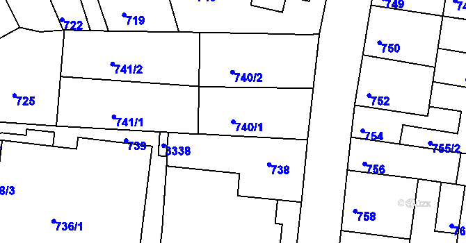 Parcela st. 740/1 v KÚ Bohunice, Katastrální mapa