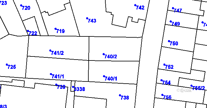 Parcela st. 740/2 v KÚ Bohunice, Katastrální mapa