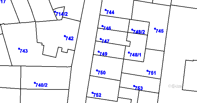 Parcela st. 749 v KÚ Bohunice, Katastrální mapa