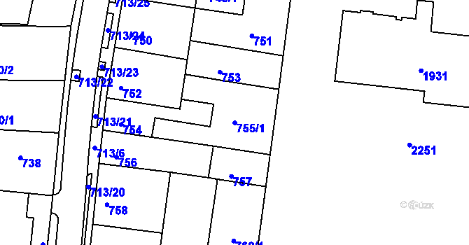 Parcela st. 755/1 v KÚ Bohunice, Katastrální mapa
