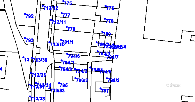 Parcela st. 782/1 v KÚ Bohunice, Katastrální mapa