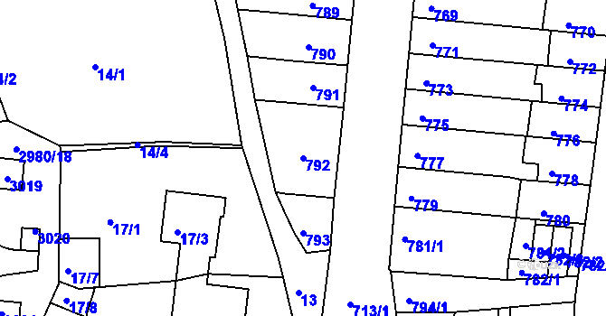 Parcela st. 792 v KÚ Bohunice, Katastrální mapa