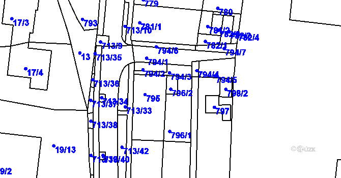 Parcela st. 796/2 v KÚ Bohunice, Katastrální mapa