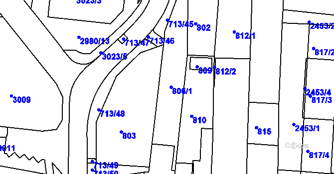 Parcela st. 806 v KÚ Bohunice, Katastrální mapa