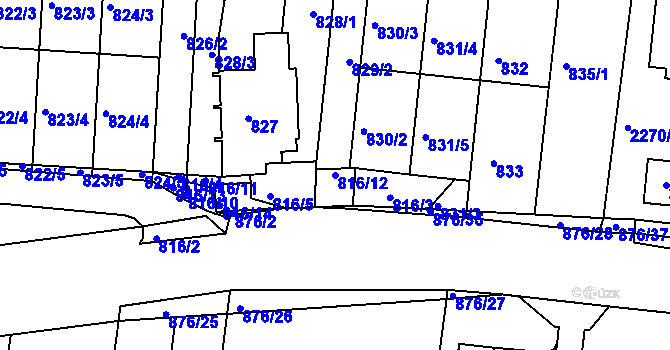 Parcela st. 816/12 v KÚ Bohunice, Katastrální mapa