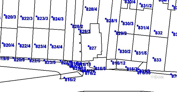 Parcela st. 827 v KÚ Bohunice, Katastrální mapa